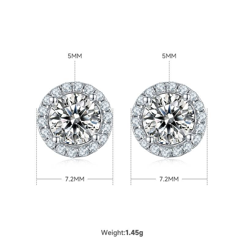 Classic round bag S925 silver plated platinum Moissanite diamond pendant earring set